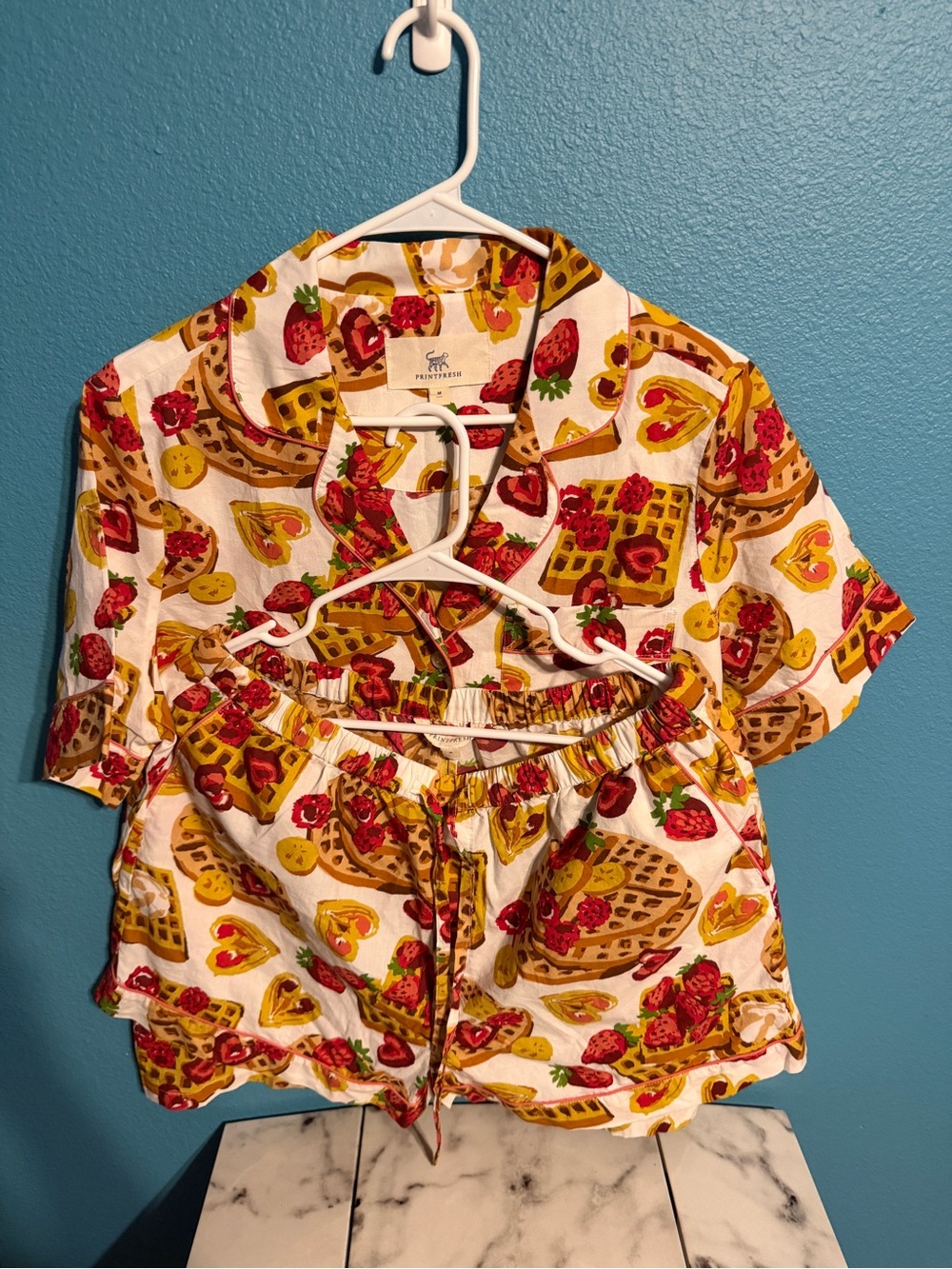 Printfresh Women's White Breakfast Waffle & Strawberry Pajama Set